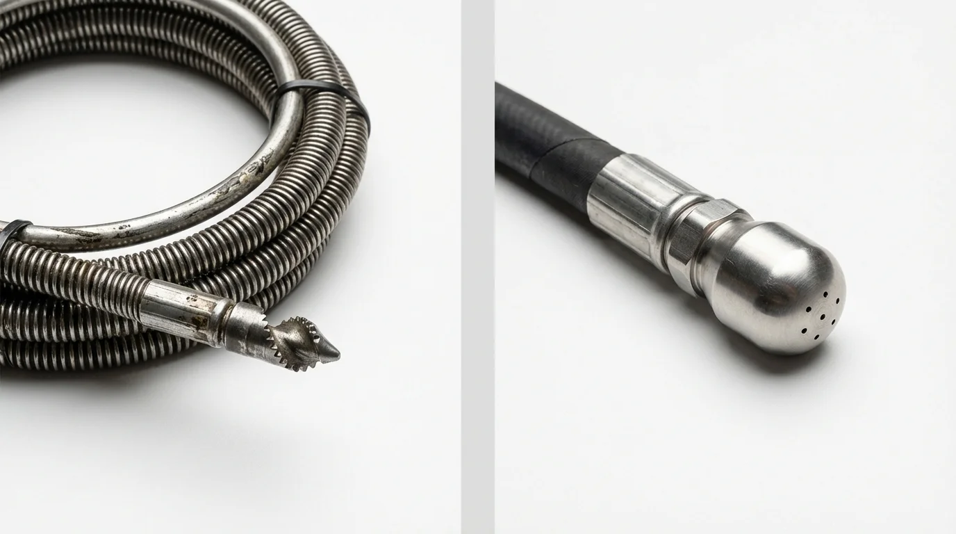 Drain snake cable and hydro jetting nozzle used for drain cleaning in Camuy, PR
