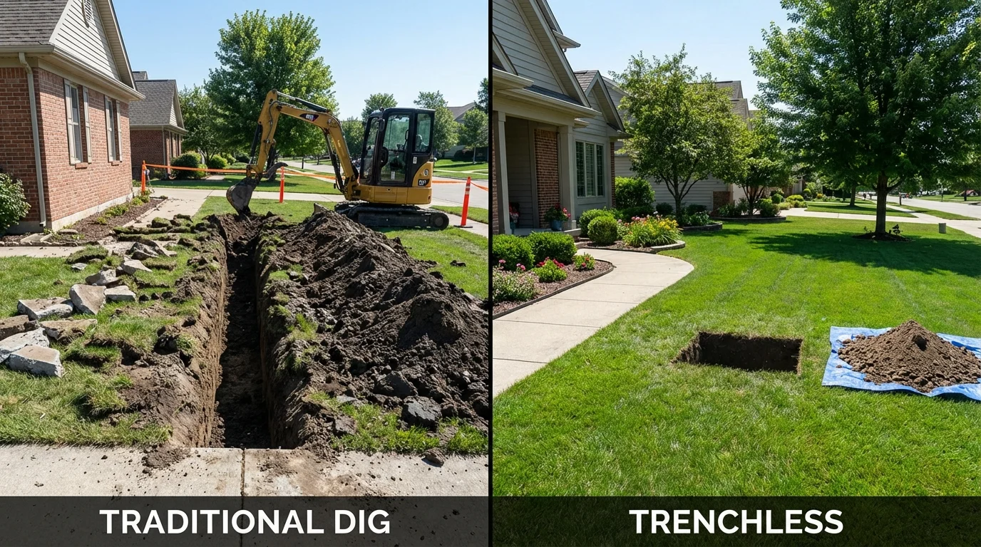 Trenchless sewer repair with minimal yard damage versus traditional excavation in Camuy, PR